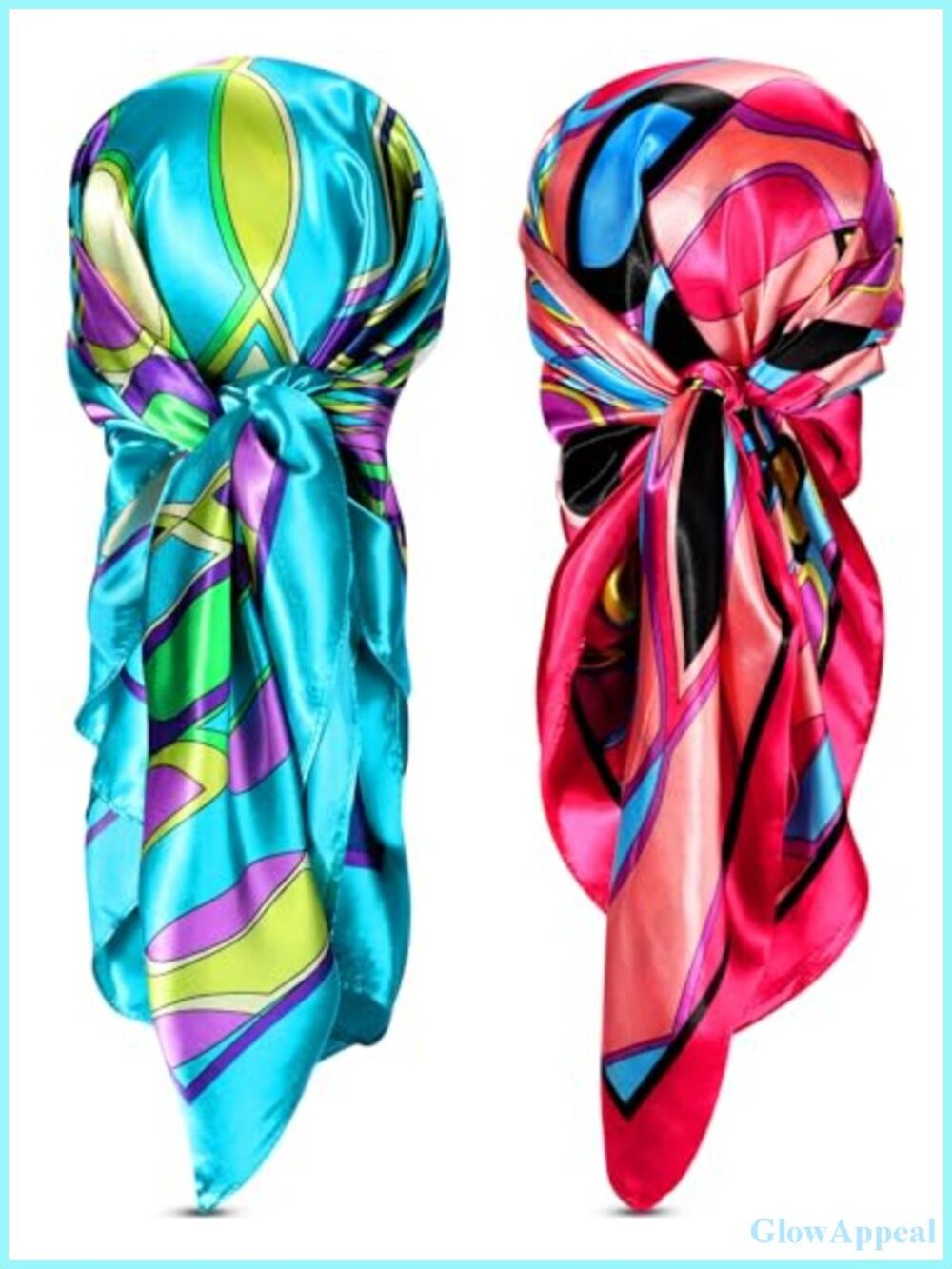 Silky Satin Head Scarf 2 Pack Large Square Neck Scarf for Women Hair Wrapping
